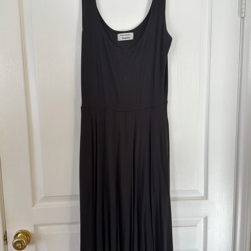 Reformation Black Tank Midi Dress with Pockets Rou Knit Everyday Dress |